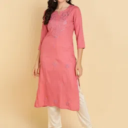 MissKurti Notched Neck Embroidered Straight Kurta-24