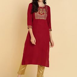 MissKurti Floral Yoke Design Thread Work Kurta-image-55
