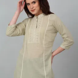 Cantabil Geometric Embroidered Thread Work Pure Cotton Straight Kurti-12