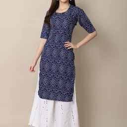 KALINI Women Blue Geometric Bandhani Printed Straight Crepe Kurta-picture-0