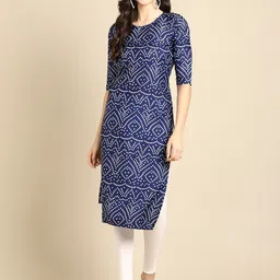 KALINI Women Blue Geometric Printed Summer Sheers Crepe Kurta-50