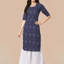 KALINI Women Navy Blue Geometric Printed Crepe Kurta-picture-31