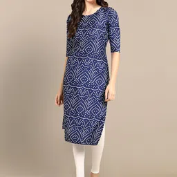 KALINI Round Neck Bandhani Printed Crepe Kurta-4