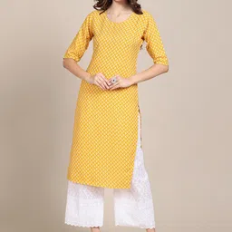 KALINI Women Yellow Floral Printed Crepe Kurta-52