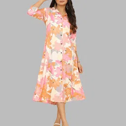 PEACH PIPER Floral Printed Cotton Shirt Midi Ethnic Dress-image-33