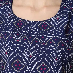 7threads KALINI Women Navy Blue Geometric Printed Crepe Kurta image 4