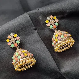 CRAYTON Gold-Plated Dome Shaped Jhumkas Earrings-image-44