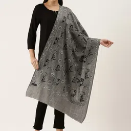 Pashmoda Women Grey & Black Embroidered Shawl-image-13