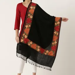 Pashmoda Women Black Floral Embroidered Woolen Shawl-picture-29