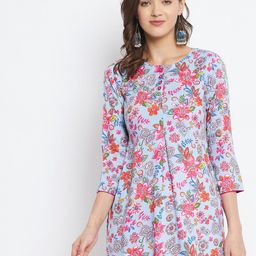 Tissu Blue & Red Floral Printed Kurti-image-72