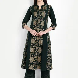 SUTI Women Green Ethnic Motifs Printed Panelled Pure Cotton Kurta with Palazzos-17