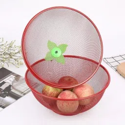 Apple Shape Fruit Basket with Net Cover – Red Iron Mesh for Kitchen Storage Stainless Steel Fruit & Vegetable Basket-33