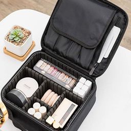 HOUSE OF QUIRK White & Blue Printed Canvas Makeup Organiser-image-99