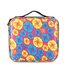 HOUSE OF QUIRK Pink & Blue Printed Makeup Organiser With Adjustable Compartment-12