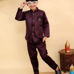 Boys Jodhpuri 2 Piece Jacquard Design Woven Suit-image-4