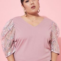 Athena Ample Plus Size V-Neck Puff Sleeves Casual Top-image-26