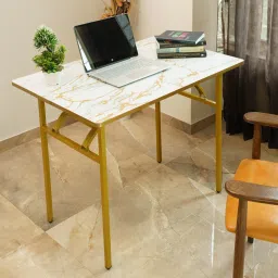 wifty Multi-Purpose Portable & Foldable Wooden Study Table with Metallic Golden Leg Solid Wood Multipurpose Table image 4
