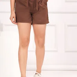 ETC Women High-Rise Waist Belts Cotton Casual Chino Shorts-image-74