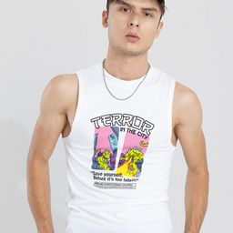 Snitch White Graphic Printed Cotton Slim Fit T-shirt-image-0