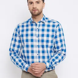 D Kumar Men Blue Standard Gingham Checks Cotton Formal Shirt-image-48