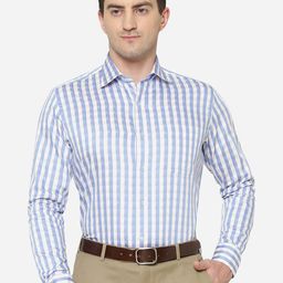 METAL Men Blue Slim Fit Checked Pure Cotton Formal Shirt-image-18