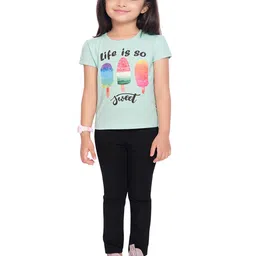 Tiny Baby Girls Sea Green & Black Printed Puff Sleeve T-shirt-picture-27