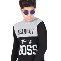 MIST N FOGG Boys Grey Melange & Black Colourblocked T-shirt-image-99