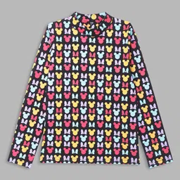 Blue Giraffe Girls Black Minnie Mouse Printed T-shirt-image-100