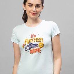 Globus Women Blue Typography Printed Cotton T-shirt-image-44