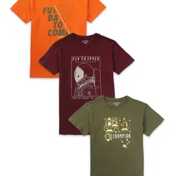 Palm Tree Boys Pack Of 3 Typography Printed Cotton T-shirt-picture-43