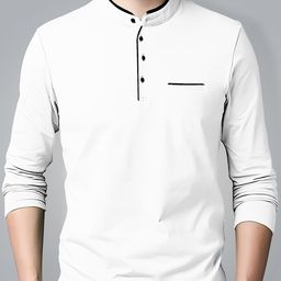 AUSK Men White Mandarin Collar T-shirt-image-17