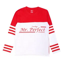 MIST N FOGG Boys White & Red Typography Colourblocked T-shirt-21