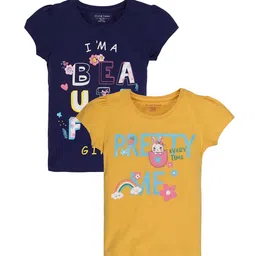 PLUM TREE Girls Pack Of 2 Typography Printed Puff Sleeves Cotton T-shirt-image-66