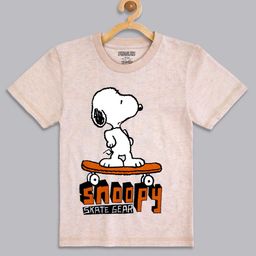Kids Ville Boys Beige & White Peanuts Printed Cotton T-shirt-image-95