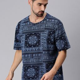 VEIRDO Men Navy Blue Typography Printed Oversized  T-shirt-image-30