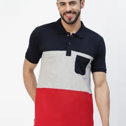 Kalt Colourblocked Polo Collar Pockets T-shirt-image-66