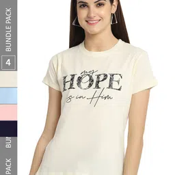 Fabflee Pack Of 4 Typography Printed Regular Fit Cotton T-shirt-image-89