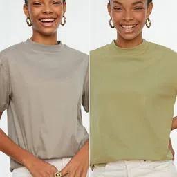Trendyol Women Pack of 2 High Neck Cotton T-shirt-image-78