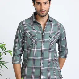 URBARO Tartan Checked Smart Slim Fit Casual Shirt-image-96