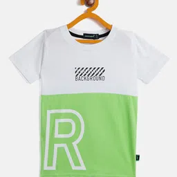 Rodzen Boys Green & White Colourblocked Pure Cotton T-shirt-image-25