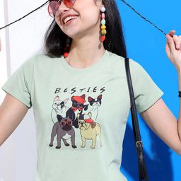 Tokyo Talkies Women Sea Green Printed Slim Fit T-shirt-image-26