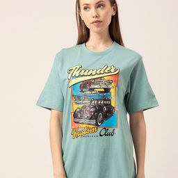 Lounge Dreams Women Sea Green Printed Oversized Pure Cotton T-shirt-image-23
