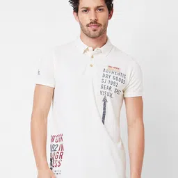 SPYKAR Typography Printed Polo Collar Cotton Slim Fit T-shirt-image-68
