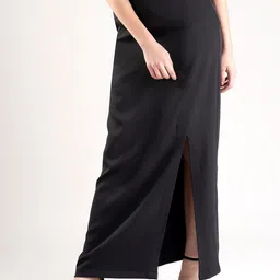 FableStreet Women Black Solid Straight Maxi Skirt-image-97