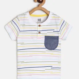 MINI KLUB Boys Striped Henley Neck Pure Cotton T-shirt-image-45