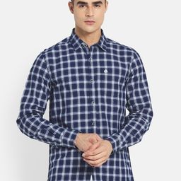 METTLE Men Navy Blue Tartan Checks Checked Casual Cotton Shirt-picture-30