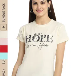 Fabflee Pack Of 4 Typography Printed Regular Fit Cotton T-shirt-image-85