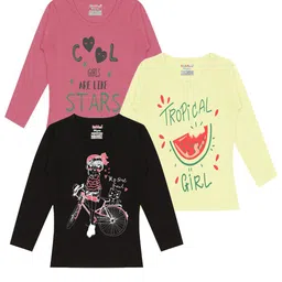 Kiddeo Girls Pack Of 3 Typography Printed Cotton T-Shirt-picture-47
