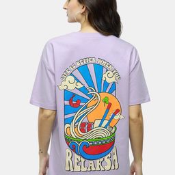 The Souled Store Lavender Graphic Printed Pure Cotton Oversized T-shirt-image-28