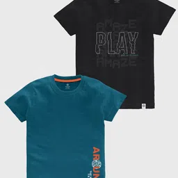 CODEZ Boys Pack Of 2 Typography Printed Pure Coton T-shirt-image-85